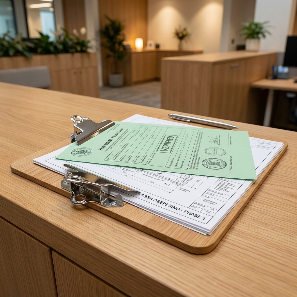 Verified engineering permits and clipboard