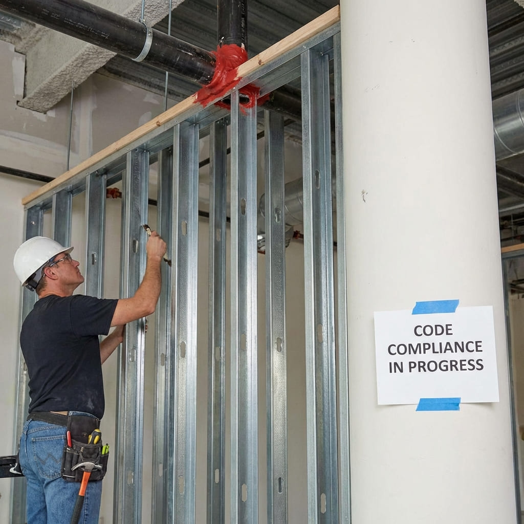 Contractor installing fire separations for code compliance